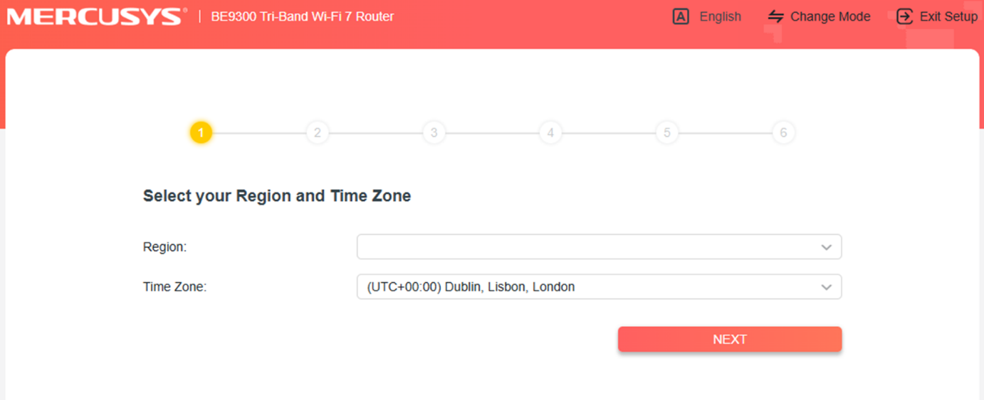 Screenshot of “Select your Region and Time Zone”.