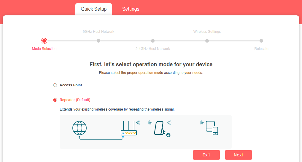 Display the “Mode Selection” page.