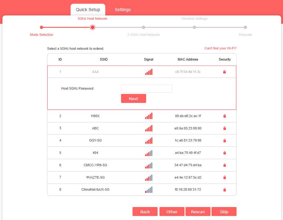 The screenshot of “Select 5GHz host network”.
