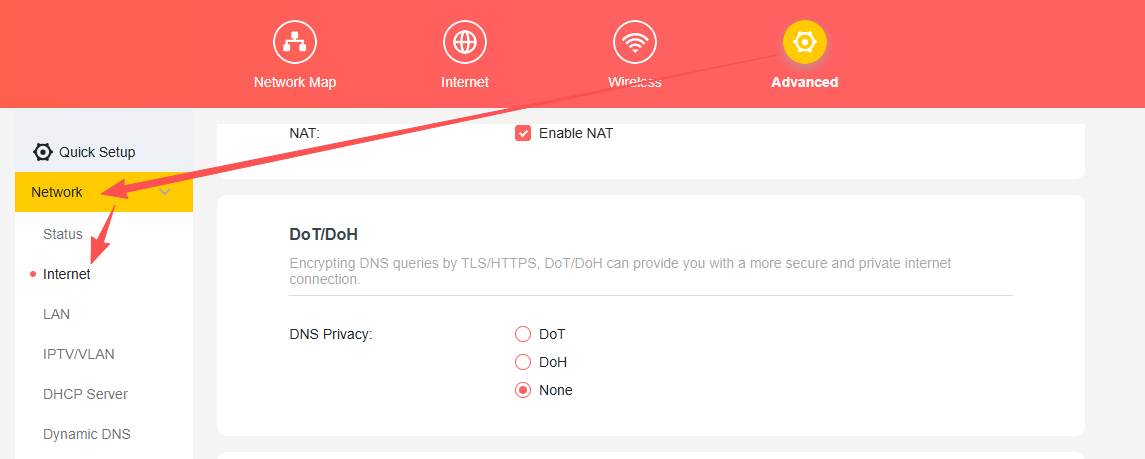 The Path to find the DoT/DoH setting page.