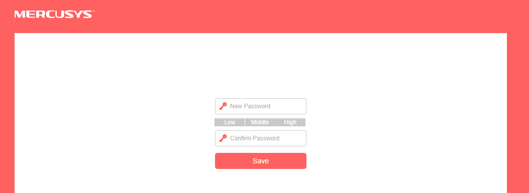 The modem router login page asks you to create a new password and confirm the password.