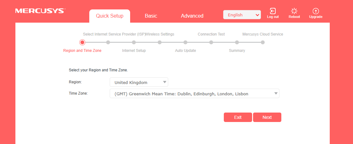Select your Region and Time Zone interface.