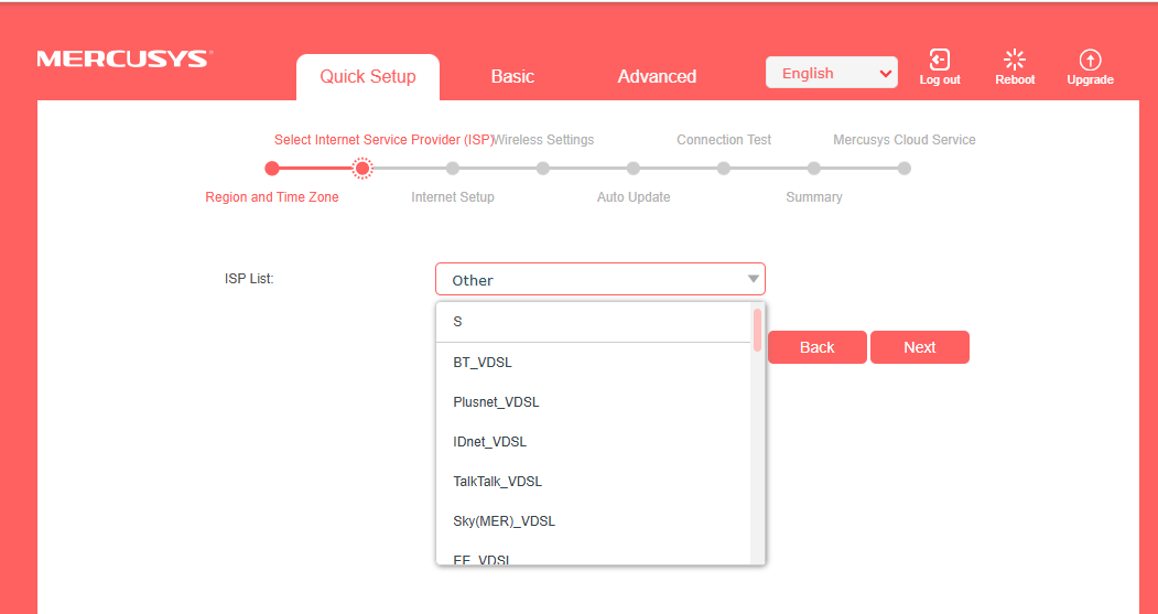Select your ISP from the drop-down list.