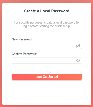 The router login page requires creating a local password.