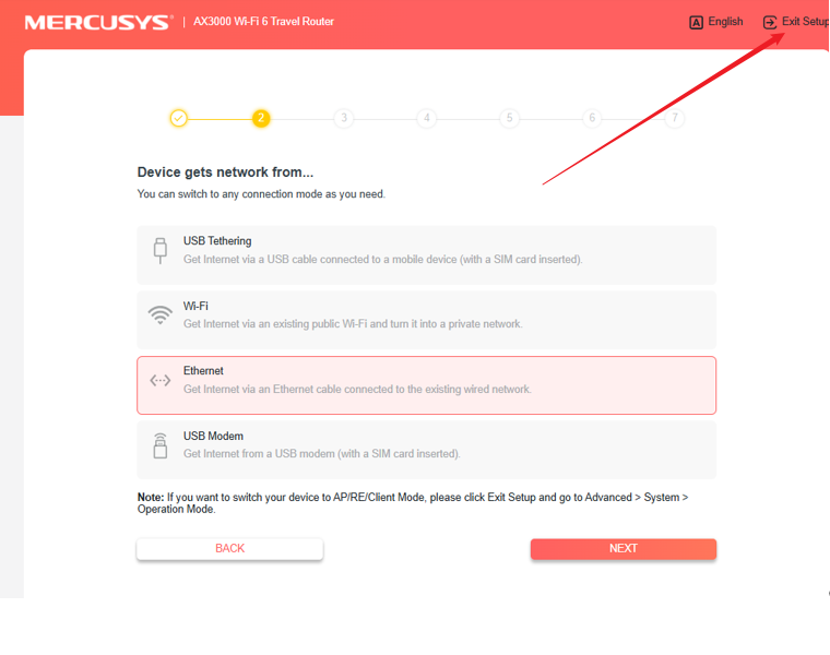 The interface displays the location of Exit Setup.