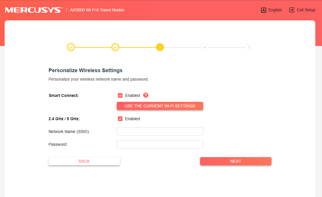 The page of personalized wireless settings.