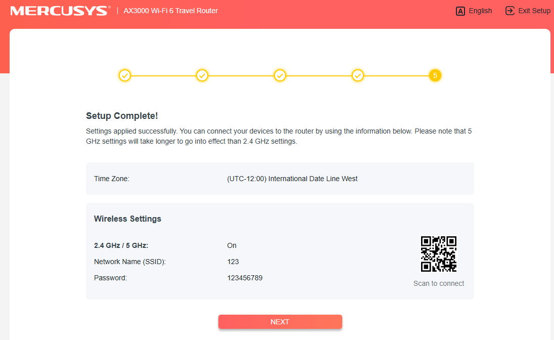 The final steps of the settings show Setup Complete.