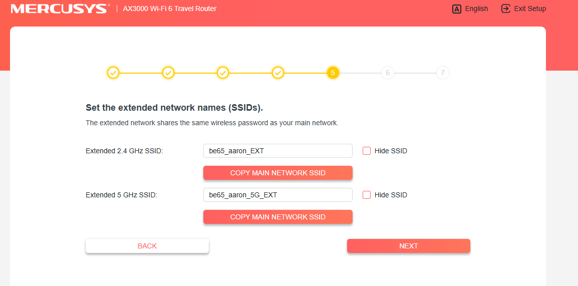 Set the extended network names (SSIDs).