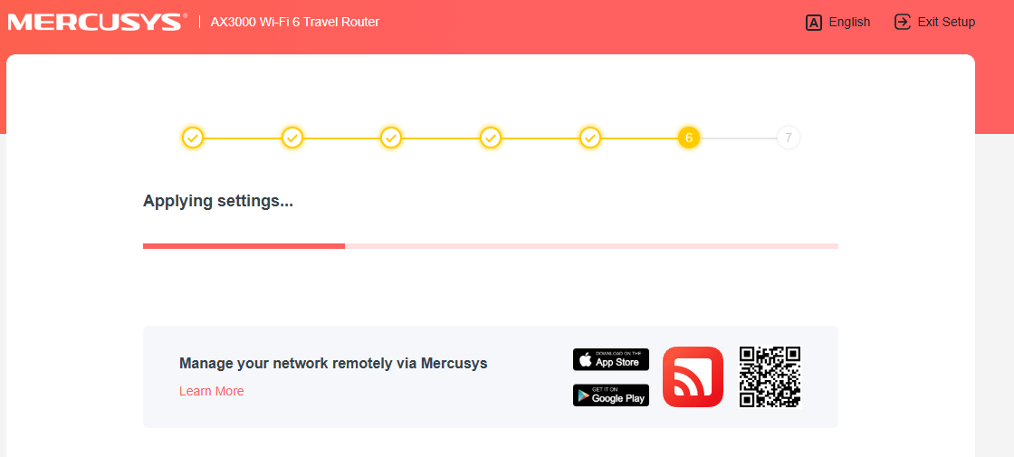 The screenshot shows that the "applying settings" progress bar is one-third full.