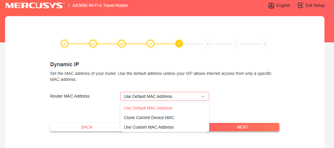 Selecting the router MAC address page.