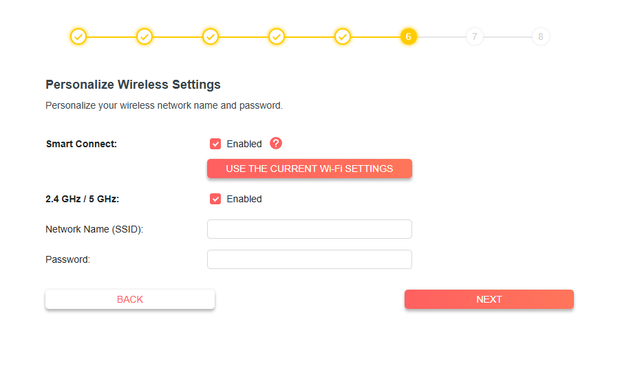 The page of personalized wireless settings.