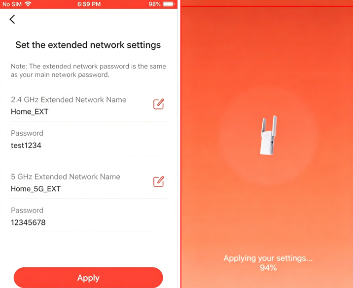 Editing the extender Wi-Fi settings.