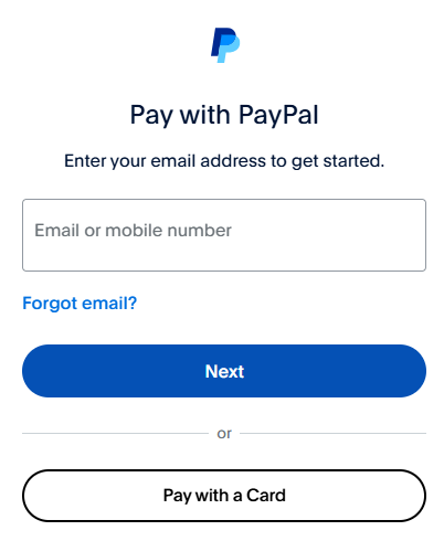 Die Anmeldeseite von PayPal