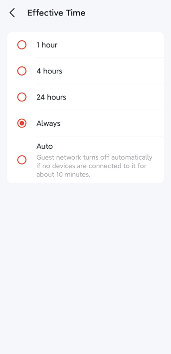 The effective time setting of the guest network.