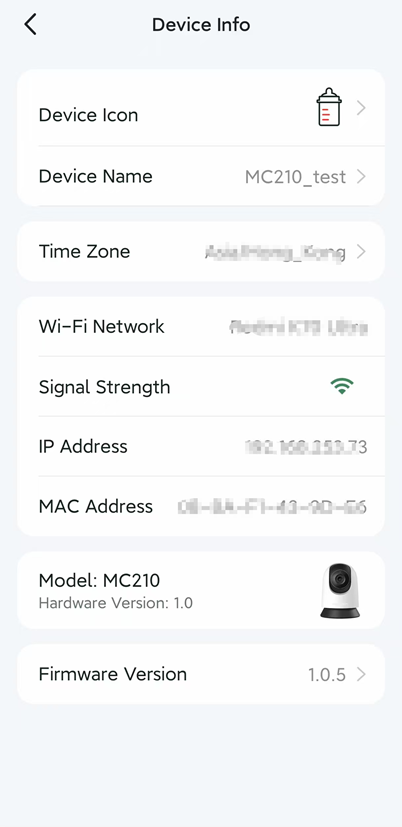Display the camera device information.