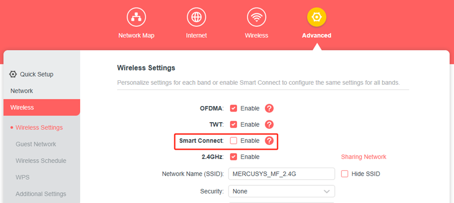 Display the Wireless Settings page.
