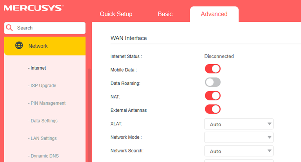 Locate the External Antennas option on the router’s web GUI.