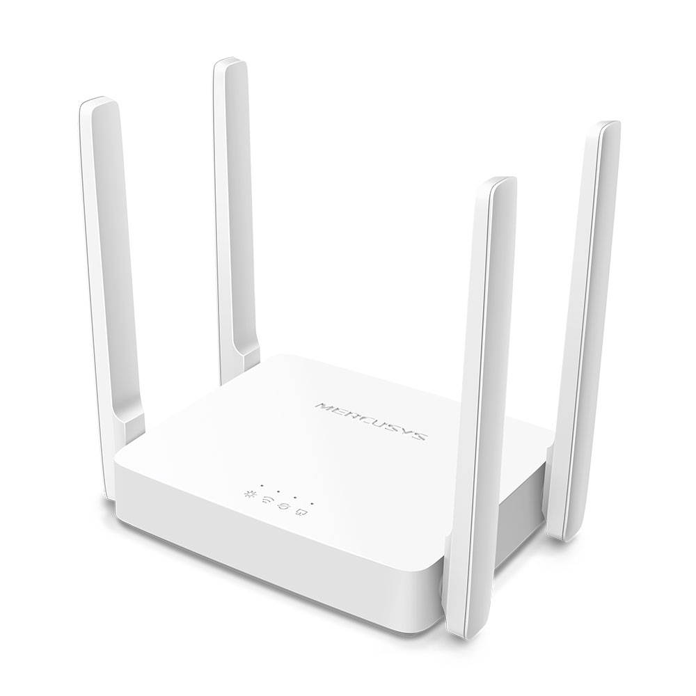 Mercusys ac10 ac1200 router diagonalni pogled s štirimi zunanjimi antenami