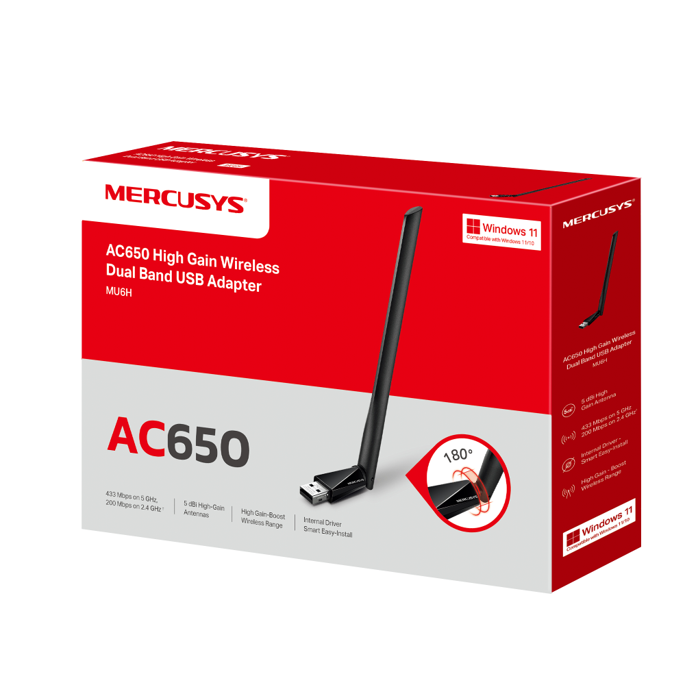 Adattatore USB WiFi MERCUSYS MW300UH, N300, 300 Mbps, 2 Antenne 5dbi, MIMO 2x2, Per PC Windows 10/8/7/XP, Ricezione Potente